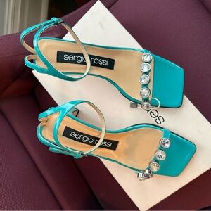 Sergio Rossi Aqua Heels with Crystal Accents